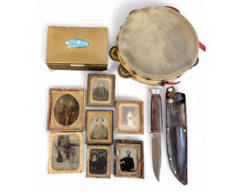 Six&nbsp;19th century daguerreotypes, family portraits;&nbsp; a Sheffield Bowie knife, leather holder;&nbsp; &nbsp;a copper b