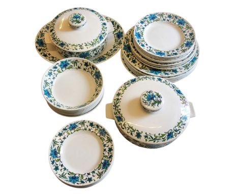 A Midwinter Spanish Garden dinner service,&nbsp; comprising two tureens and covers, six dinner plates and bowls, three desser