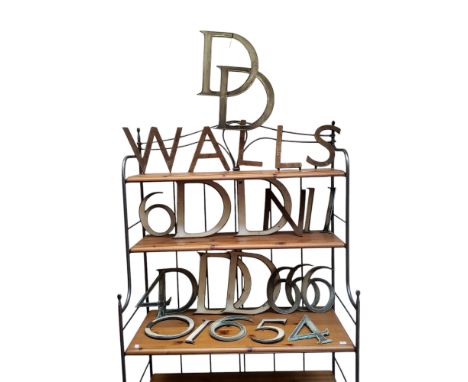 Local Industrial Salvage - various cast metal Donald Doncaster forge signage letters and numbers etc