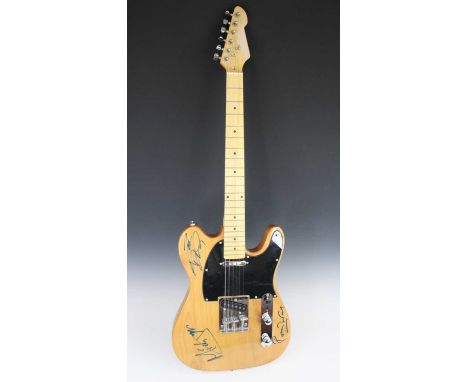 AMMENDMENT A telecaster type guitar in butterscotch blonde finish, bearing the signtaures of Rolling Stones MIck Jagger, Ronn