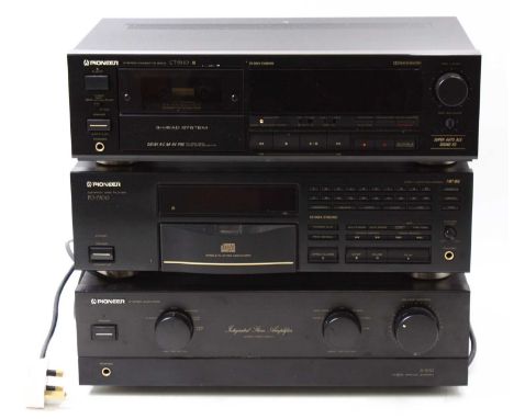 A Pioneer separates stereo system to include an integrated stereo amplifier A-300, width 42cm, depth 30cm, height 11cm, PD-77