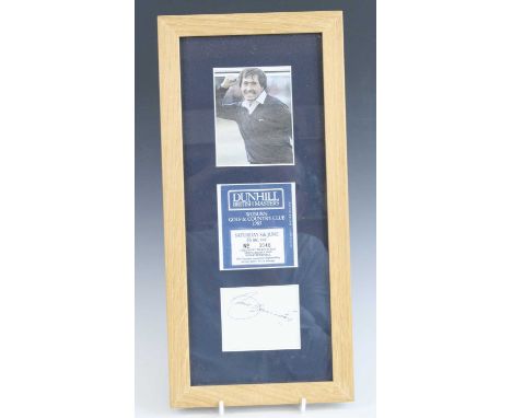 Seve Ballesteros, a signed autograph page, mounted with a ticket for the Dunhill British Masters, Woburn Golf &amp; Country C