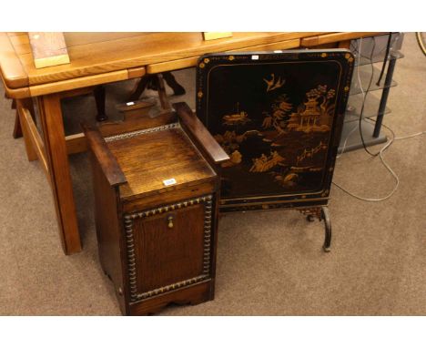 1920's oak coal purdonium and Oriental lacquer firescreen (2)