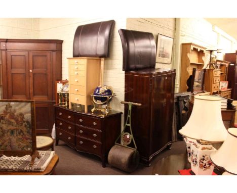 Mahogany gents wardrobe, Winsor mahogany six drawer side cabinet, six drawer modern chest and pair single headboards (5)