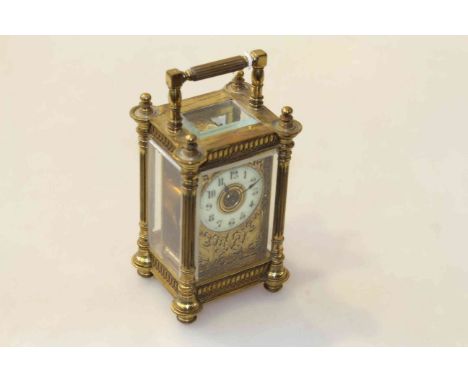French brass carriage clock, R & Co., late 19th Century