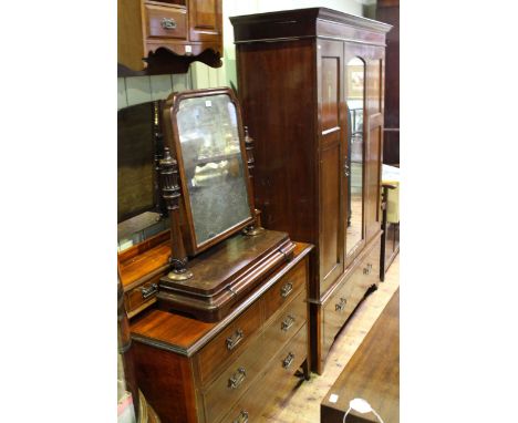 Edwardian mahogany mirror door wardrobe, dressing table and double bedstead