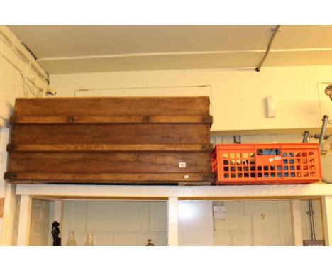 Wooden trunk and box of assorted tools