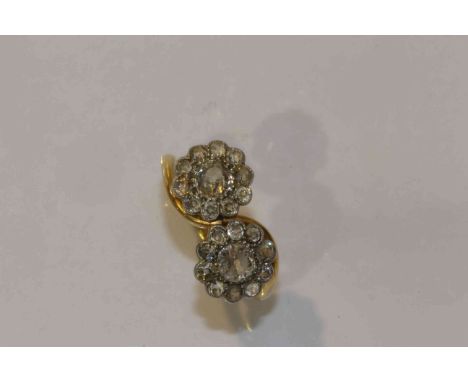 Antique diamond crossover style ring, stamped 18CT and PALL