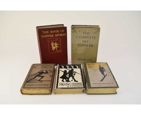 CAULFIELD, Vivian, Skiing Turns, 2nd revised edition 1924, pictorial covers with 8 cards in pocket at the end. With LUNN, Arn