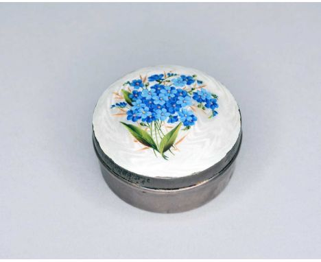 A silver and guilloche enamel circular box and cover, Lawrence Emanuel, Birmingham 1906, the cover with white guilloche groun