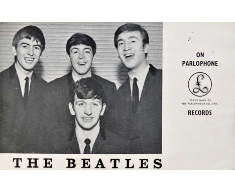 THE BEATLES. Set of Beatles signatures on the back of a Parlophone Records postcard of the group. Obtained on May 26th 1963 a