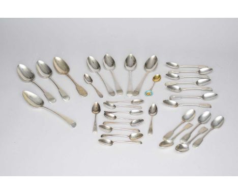 A collection of silver flatware, comprising; four tablespoons by Peter &amp; Ann Bateman, London 1795, a set of seven Fiddle 