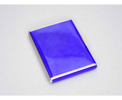 A continental silver gilt and blue enamel card case, the rectangular Royal blue enamel case opening to reveal gilt interior, 