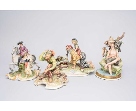 Four Capodimonte figures and groupscirca 1960s/70scomprising a fisherman sleeping by his catch, 22.5cm high; a Tiziano Galli 