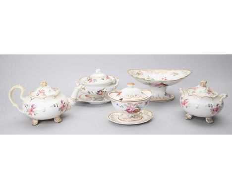 An early 19th century English porcelain dessert service, pattern 447, nicely painted with sprays of naturalistic flowers incl