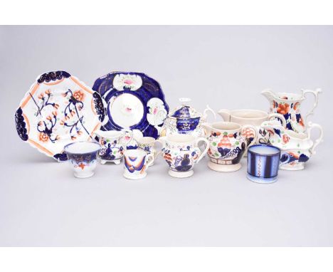 A collection of Gaudy Welsh pottery19th centurycomprising assorted jugs, plates, a partial tea service including a teapot and