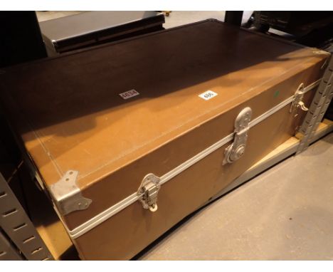 Leather trunk with metal trim locked (no key) W: 82 cm D: 49 cm H: 30 cm 