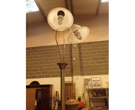 Standard lamp brushed brass finish with double glass shade 