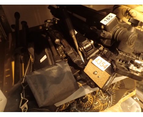 Four photograph tripods including tripod seat and tripod two piece music stand 