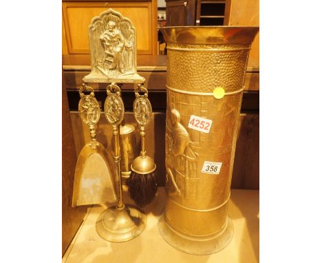 Brass stick stand and Charles Dickens companion set