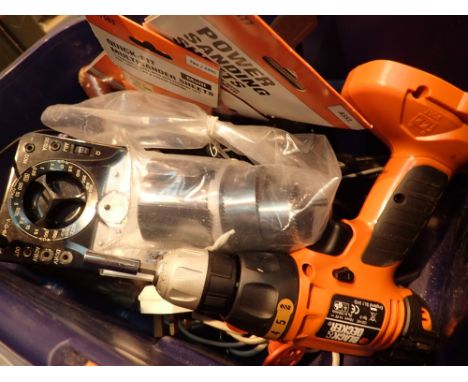 Box of mixed tools including cordless drill   CONDITION REPORT:  The electrical items included in this lot have been PAT test