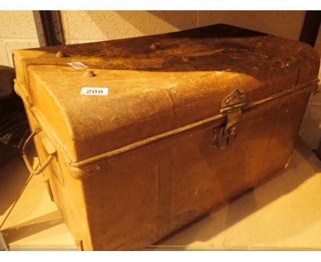 Metal trunk with brass hasp lock 