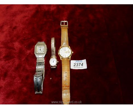 Two Rotary watches one for a lady and the other for a gent and a Quartz watch in a Rotary box.