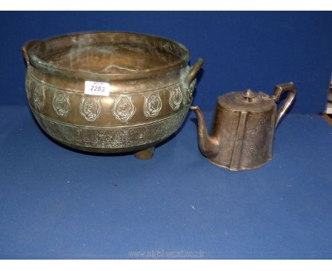 A 19th c. Chinese Incense Burner and a plated teapot.
