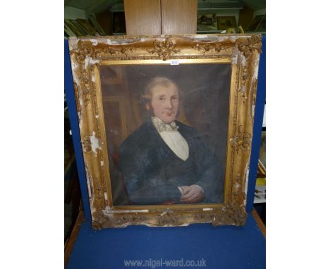 A large ornate framed Oil on canvas portrait of a gentleman seated with hands crossed, painted by W.J. Chapman 1858 written v