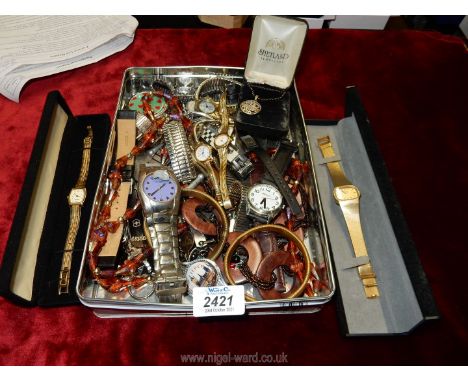 A quantity of watches and jewellery including a silver Celtic style pendant, beads, Sekonda, Rotary, Lorus, Citizen watches e