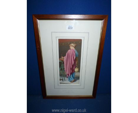 A framed and mounted Print entitled 'Hiemalis' depicting a woman in a pink stole with urn in hand, artists name lower right  