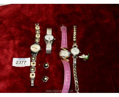 A collection of ladies watches: Lorus, Seconda, Swatch, multi coloured Venetian glass watch.