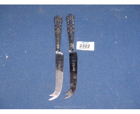Two silver handled Cheese knives, by Harrison Brothers, Sheffield 1971.