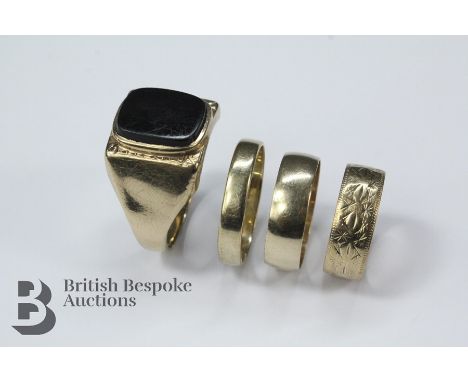 Gentleman's 9ct gold onyx seal ring, London hallmark, dated 1969, mm G &amp; T.J, size Y, approx 6.20 gms (the shank is showi