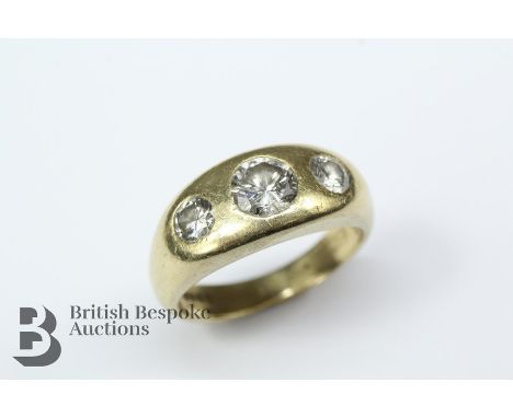 Gentleman's 18ct gold signet ring, set with three diamonds, 2 x 33 pts and 1 x 90 pts of dias, London hallmark, dated 1962, c