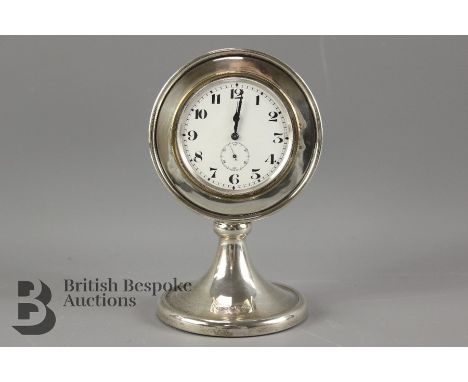 Silver desk clock, white enamel face with numeric dial, approx 14.5 cms h, Birmingham hallmark, mm S &amp; Co.&nbsp;