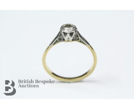 19th century 18ct yellow gold solitaire diamond ring, colour G/H, clarity SI1, approx 30 pts, size L, approx 2.28 gms.&nbsp;