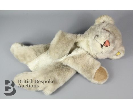 Steiff lion cub pyjama case, mohair plush with glass eyes, with padded paws, with ear button 3476/50, approx 50 cms l.