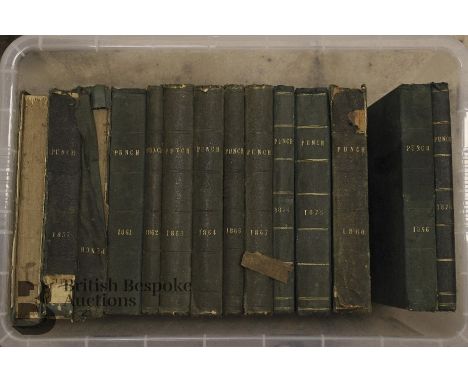 Collection of bound copies of Punch, 1857-67 &amp; 1874-76 - covering (for example) the end of the Crimean War and the first 