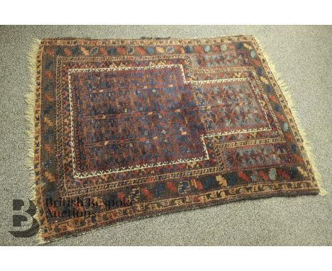 Afghan Baluch prayer rug, jewel colours, with complete selvedges (right side imperfect) tassels intact approx 130 x 121 cms, 