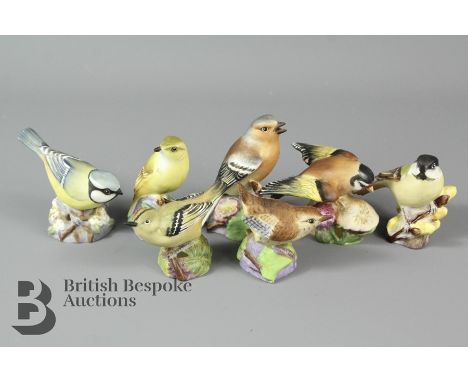 Seven Royal Worcester bone china woodland and garden birds; including Chaffinch no 3240, Wood Warbler no 3200, Goldfinch no 3