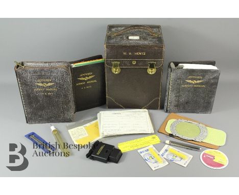 A vintage Jepco Case Model FC-3 Flight Case with contents. The case containing three leather Jeppesen Airway Manuals, alumini