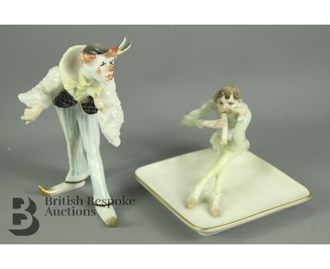 Hutschenreuther porcelain, this lot comprises a trinket dish surmounted by a figure playing a pipe (Pan) approx 13.5 x 10.5 c