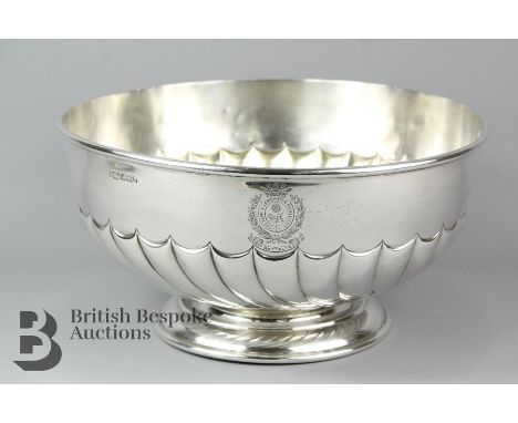 Military Silver - The York and Lancaster Regiment 3rd Battalion punch bowl, the bowl of swept segmented design raised on a ci