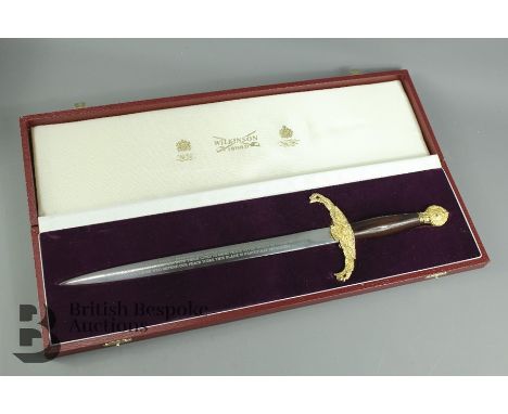 Wilkinson Sword 50 year commemorative dagger, the blade etched 'To celebrate fifty years of peace and reconciliation since th