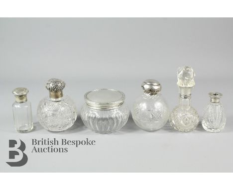 Miscellaneous silver and cut-glass perfume and vanity jar, including five perfume bottles various hallmarks and a cotton wool