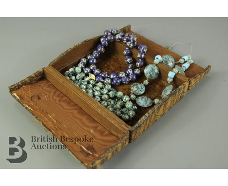 A quantity of Murano and Cloisonne beads, the first is a pale blue glass necklace approx 60 cms l, the second is a turquoise-