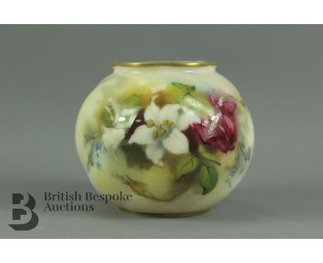 Royal Worcester small vase, painted with lily and roses, factory marks to base, nr G161 approx 7.5 cms h.