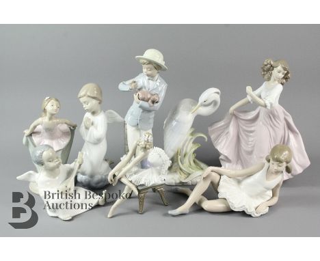 Quantity of Nao and Lladro figurines, including an angelic figure, Lladro ballerina, Lladro girl in a dress 6543 (af),Lladro 