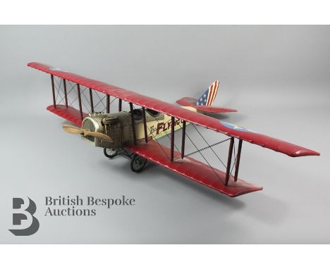 A large 'Flying Circus' Curtiss Jenny JN4 Biplane model aircraft manufactured by Authentic Models. The model is completed and